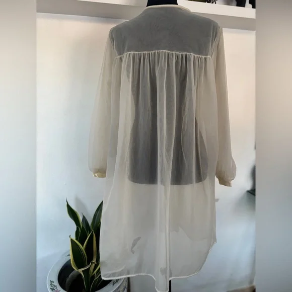 Vintage Gilead Peignoir Double Layered Nylon Satin Sheer Boudoir Robe Size Large - Picture 2 of 6